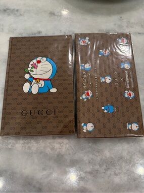 Gucci Brown GG Doraemon Notebook and Sticky Note Pad